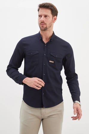 Çift Cepli Regular Fit Uzun Kol Gömlek