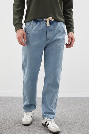 Beli Bağlamalı Nervürlü Mom Jean