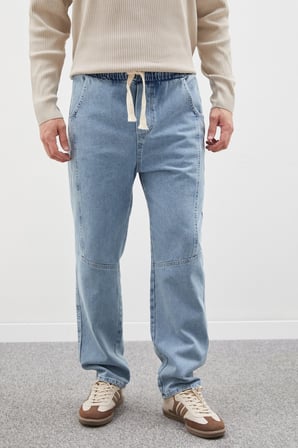 Nervürlü Beli Bağlamalı Mom Jean