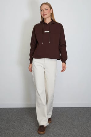 3 İplik Active Baskılı Kapüşonlu Stoperli Oversize Sweatshirt