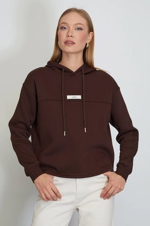 3 İplik Active Baskılı Kapüşonlu Stoperli Oversize Sweatshirt