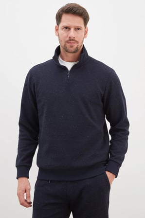 3 İplik Kırçıllı Yarım Fermuarlı Dik Yaka Sweatshirt