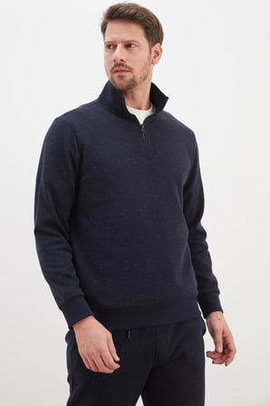 3 İplik Kırçıllı Yarım Fermuarlı Dik Yaka Sweatshirt