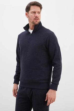 3 İplik Kırçıllı Yarım Fermuarlı Dik Yaka Sweatshirt