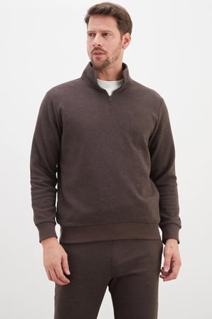 3 İplik Kırçıllı Yarım Fermuarlı Dik Yaka Sweatshirt