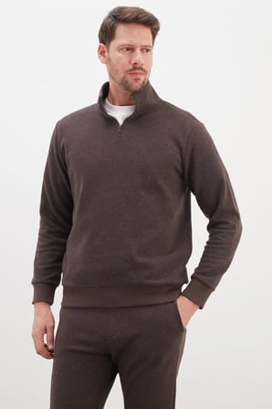 3 İplik Kırçıllı Yarım Fermuarlı Dik Yaka Sweatshirt