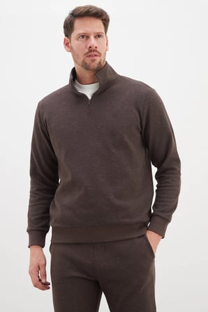 3 İplik Kırçıllı Yarım Fermuarlı Dik Yaka Sweatshirt
