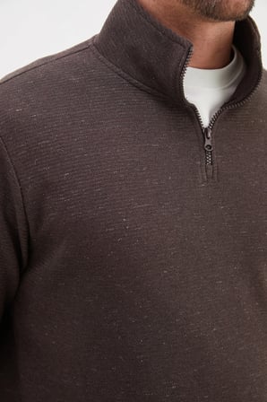 3 İplik Kırçıllı Yarım Fermuarlı Dik Yaka Sweatshirt