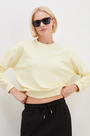 3 İplik Şardonsuz Basic Bisiklet Yaka Sweatshirt