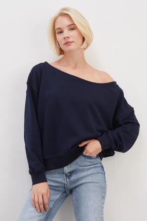 3 İplik Şardonsuz Kayık Yaka Oversize Sweatshirt
