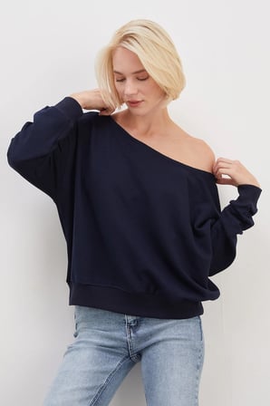 3 İplik Şardonsuz Kayık Yaka Oversize Sweatshirt