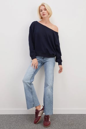 3 İplik Şardonsuz Kayık Yaka Oversize Sweatshirt
