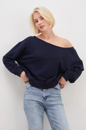 3 İplik Şardonsuz Kayık Yaka Oversize Sweatshirt