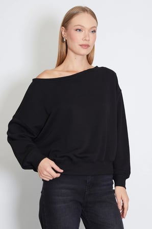 3 İplik Şardonsuz Kayık Yaka Oversize Sweatshirt