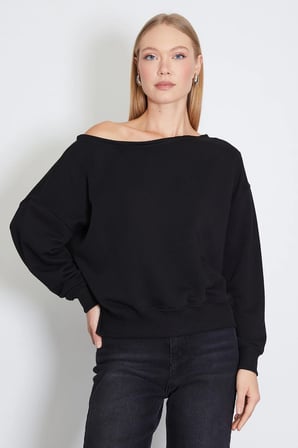 3 İplik Şardonsuz Kayık Yaka Oversize Sweatshirt