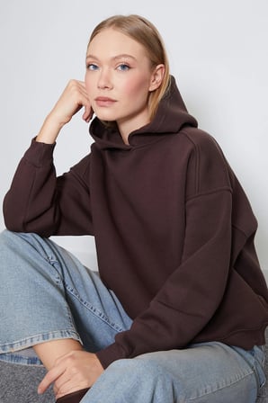 3 İplik Nervürlü Kapüşonlu Oversize Sweatshirt