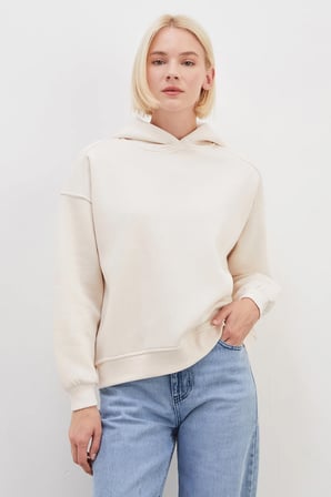 3 İplik Nervürlü Kapüşonlu Oversize Sweatshirt