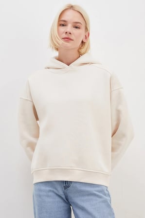 3 İplik Nervürlü Kapüşonlu Oversize Sweatshirt