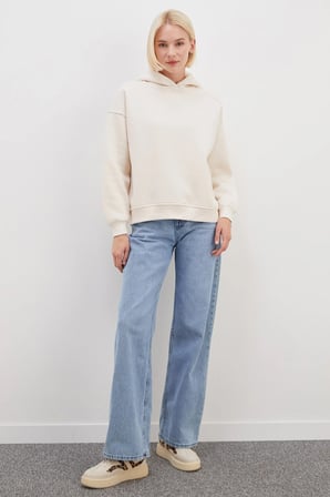 3 İplik Nervürlü Kapüşonlu Oversize Sweatshirt