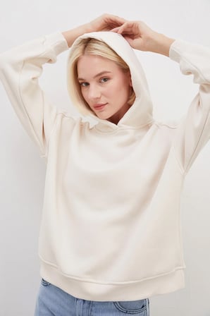 3 İplik Nervürlü Kapüşonlu Oversize Sweatshirt