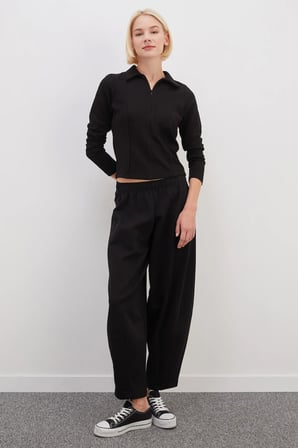 Yarım Fermuarlı Polo Yaka Slim Fit Modal Sweatshirt