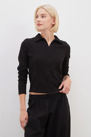 Yarım Fermuarlı Polo Yaka Slim Fit Modal Sweatshirt