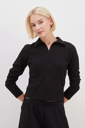 Yarım Fermuarlı Polo Yaka Slim Fit Modal Sweatshirt