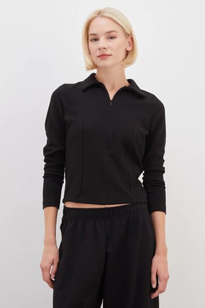 Yarım Fermuarlı Polo Yaka Slim Fit Modal Sweatshirt