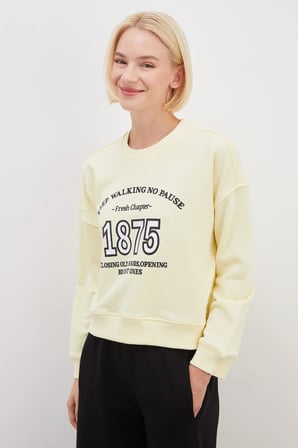 3 İplik Şardonsuz 1875 Baskılı Oversize Sweatshirt