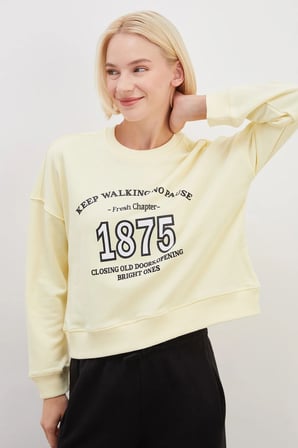 3 İplik Şardonsuz 1875 Baskılı Oversize Sweatshirt