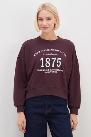 3 İplik Şardonsuz 1875 Baskılı Oversize Sweatshirt