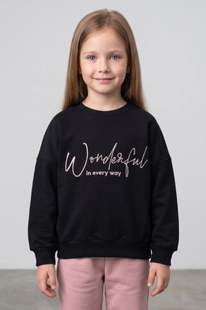 Kabartma Baskılı Oversize Kız Çocuk Sweatshirt