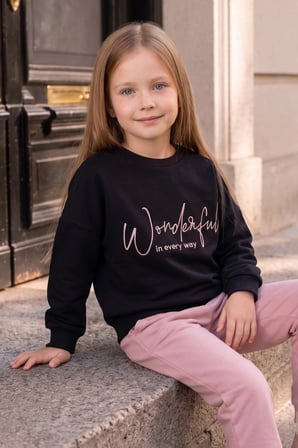 Kabartma Baskılı Oversize Kız Çocuk Sweatshirt