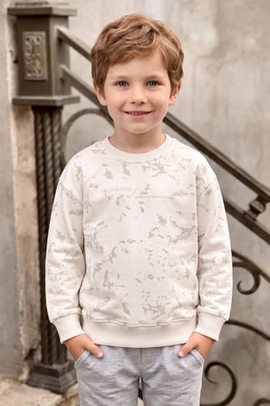 Desenli Yazı Baskılı Bisiklet Yaka Erkek Çocuk Sweatshirt