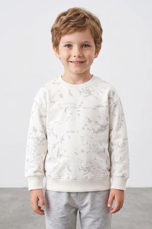 Desenli Yazı Baskılı Bisiklet Yaka Erkek Çocuk Sweatshirt
