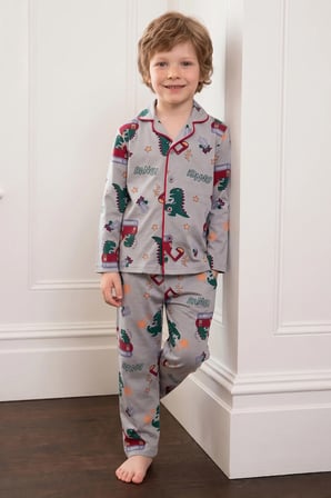 Trex Desenli Düğmeli Erkek Çocuk 2 Li Pijama Takımı