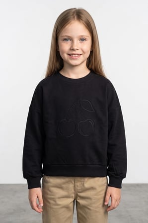 Kiraz Nakışlı Bisiklet Yaka Kız Çocuk Sweatshirt