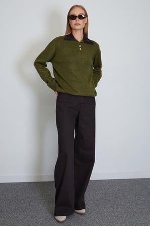 Kadife Polo Yaka Triko Kazak