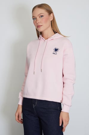 3 İplik Kalp Nakışlı Kapüşonlu Stoperli Sweatshirt