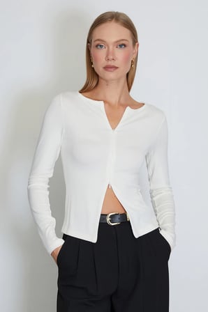 Çift Fermuarlı Bisiklet Yaka Slim Fit Bluz