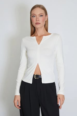 Çift Fermuarlı Bisiklet Yaka Slim Fit Bluz