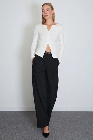 Çift Fermuarlı Bisiklet Yaka Slim Fit Bluz