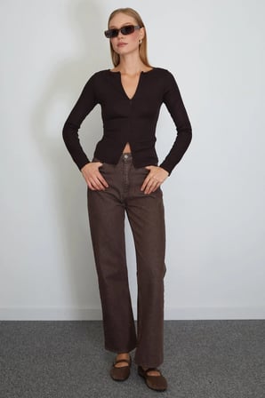 Çift Fermuarlı Bisiklet Yaka Slim Fit Bluz