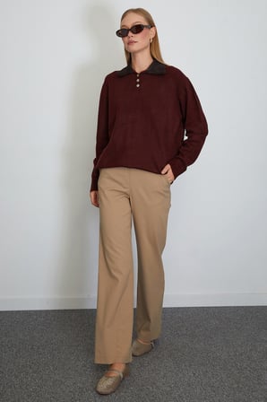 Kadife Polo Yaka Triko Kazak