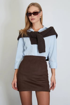 Beli Lastikli Mini Boy Süet Etek