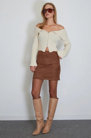 Beli Lastikli Mini Boy Süet Etek
