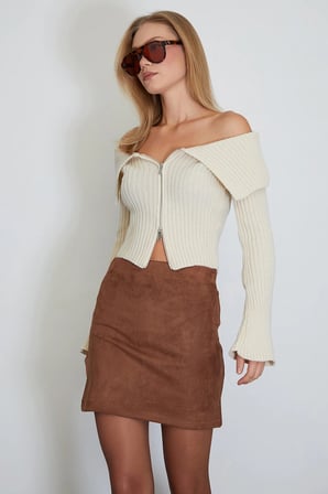 Beli Lastikli Mini Boy Süet Etek