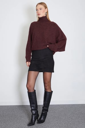Beli Lastikli Mini Boy Süet Etek
