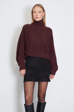 Beli Lastikli Mini Boy Süet Etek