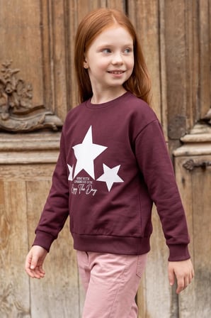 3 İplik Yıldız Baskılı Bisiklet Yaka Kız Çocuk Sweatshirt